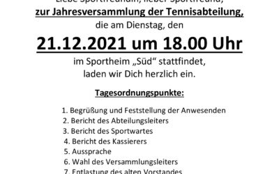 Tennis-Hauptversammlung am 21.12.2021